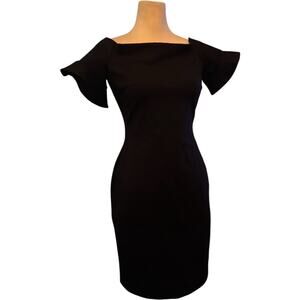 Gianni Bini Black Ruffle Sleeve Off-Shoulder Sheath Dress, Size Medium